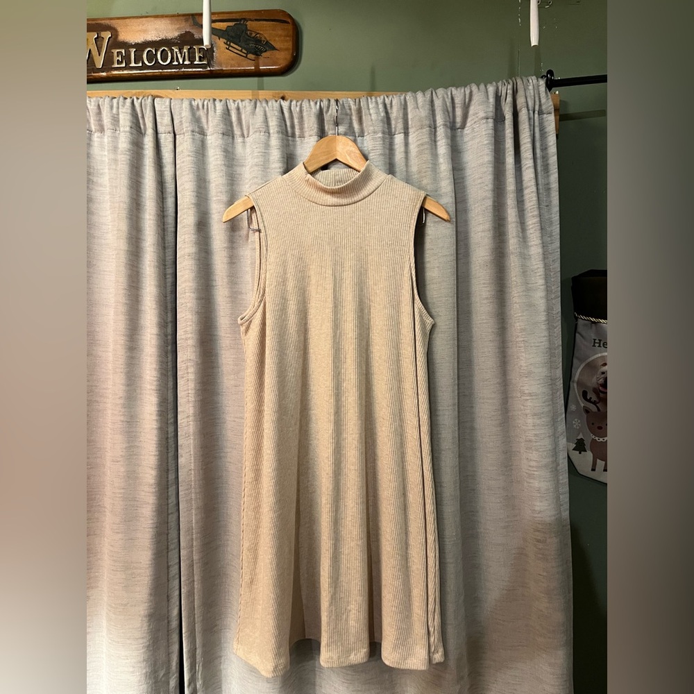 Sleeveless Cream Sweater Mock Neck Dress